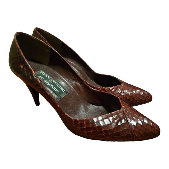 STUART WEITZMAN FOR MR. SEYMOUR Deep Red Snakeskin Heels - Size 8 1/2 - Picture 1 of 8